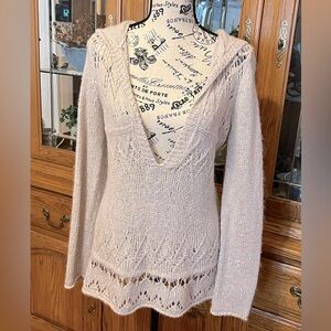 Maurice’s Crocheted Thin Hoodie Sweater  with Metallic Fibers- Blush- Size: M